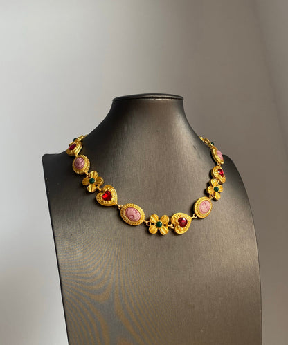 Boho Gold Alloy Zircon Floral Love Princess Necklace