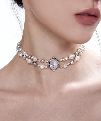 Chic Pearls Double Cross Double Layered Alloy Choker