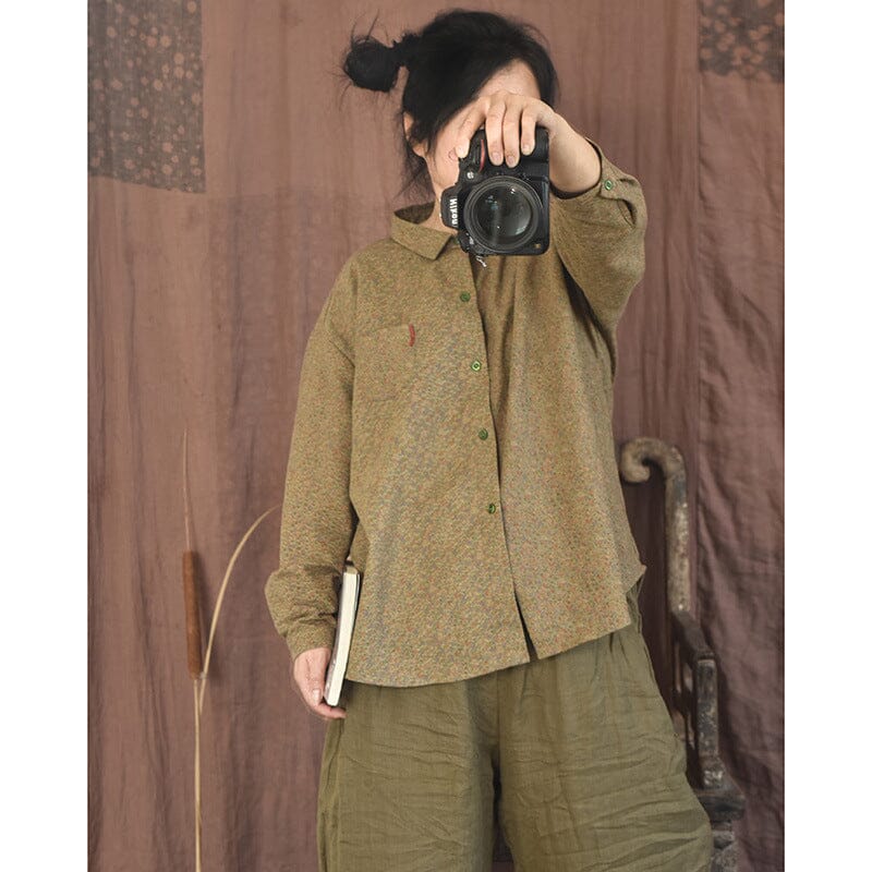 Women Retro Floral Cotton Autumn Casual Blouse