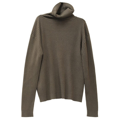 Women Solid Stripe Knitted Turtleneck Winter Sweater