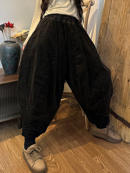 Winter Women Worn Corduroy Elastic Waist Solid Harm Pants