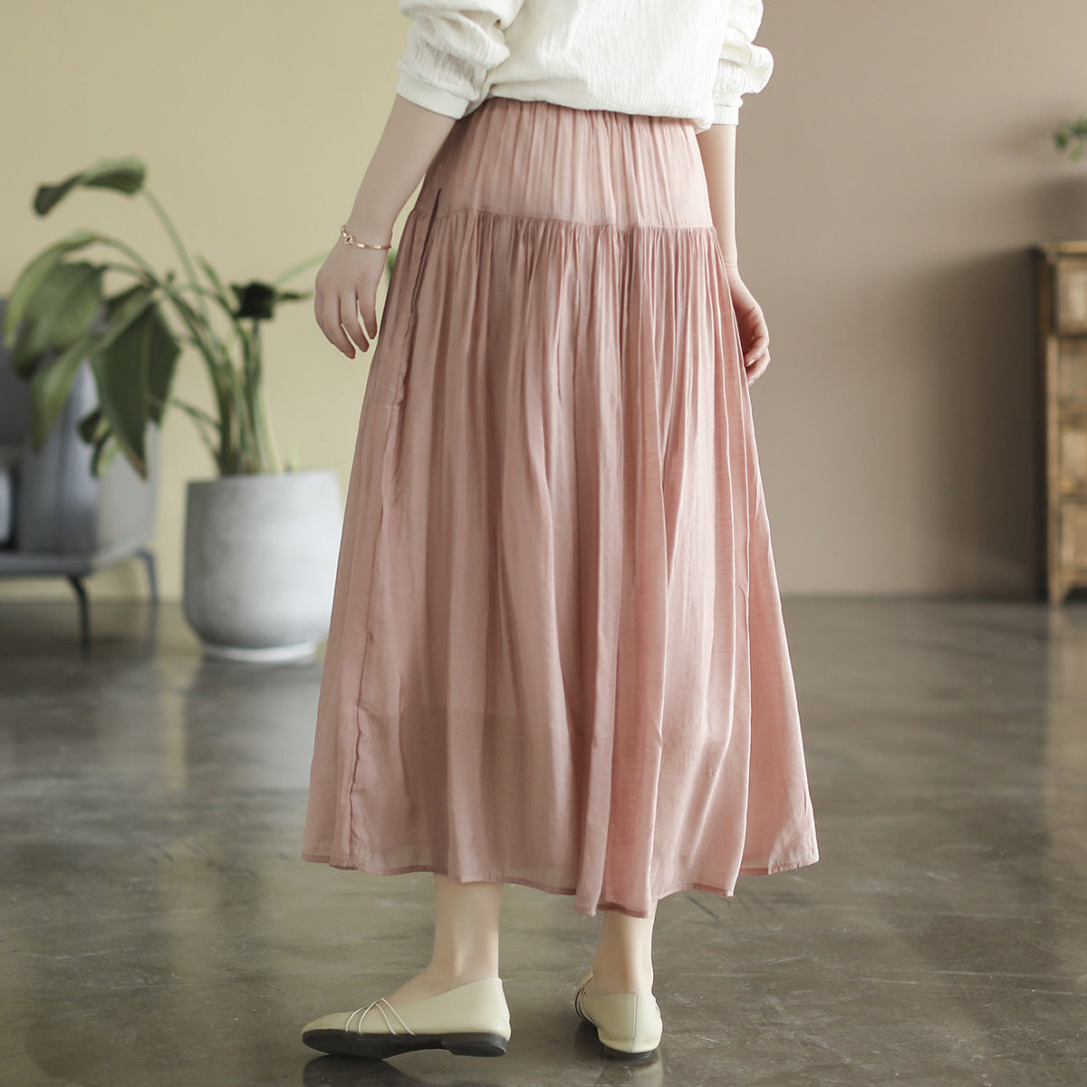 Cozy Solid Cotton LInen Retro A-Line Pleated Skirts