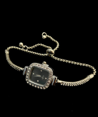 DIY White Stainless Steel Zircon Square Tassel Watches