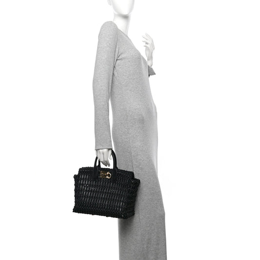 Raffia Calfskin The Studio Box Tote Black