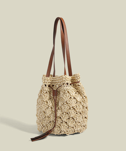 Women CrossBody Solid Durable Straw Woven Bucket Bag