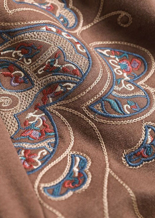 Coffee Oversized Warm Fleece Pants Embroideried Elastic Waist Winter