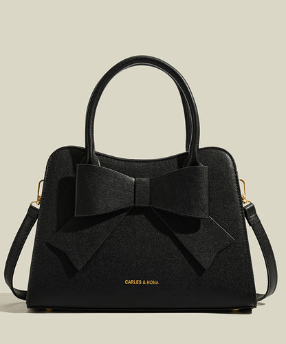Stylish Red Bow Solid Durable Faux Leather Tote Handbag