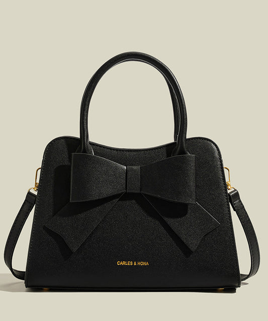 Stylish Red Bow Solid Durable Faux Leather Tote Handbag