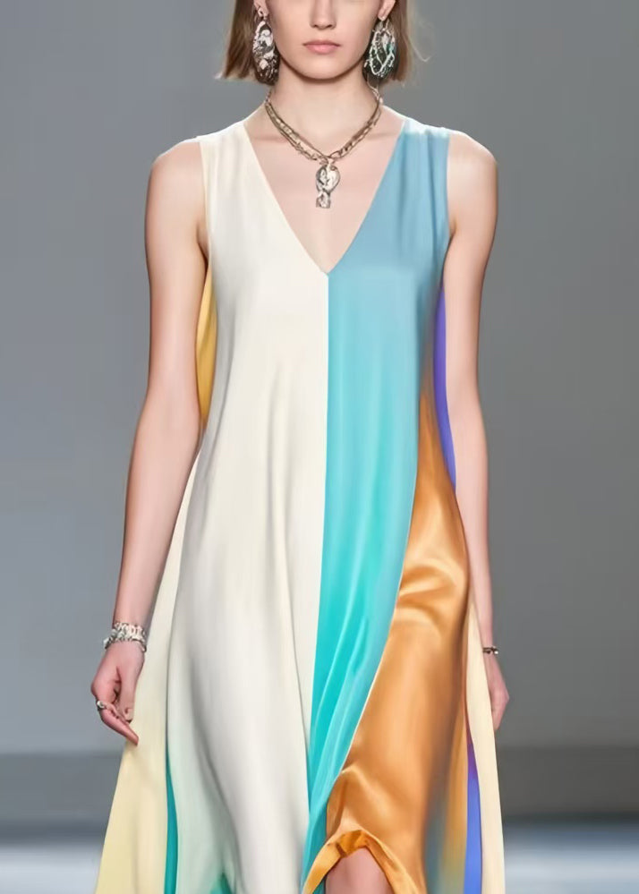 Beautiful Asymmetrical Patchwork Silk A Line Dresses Sleeveless