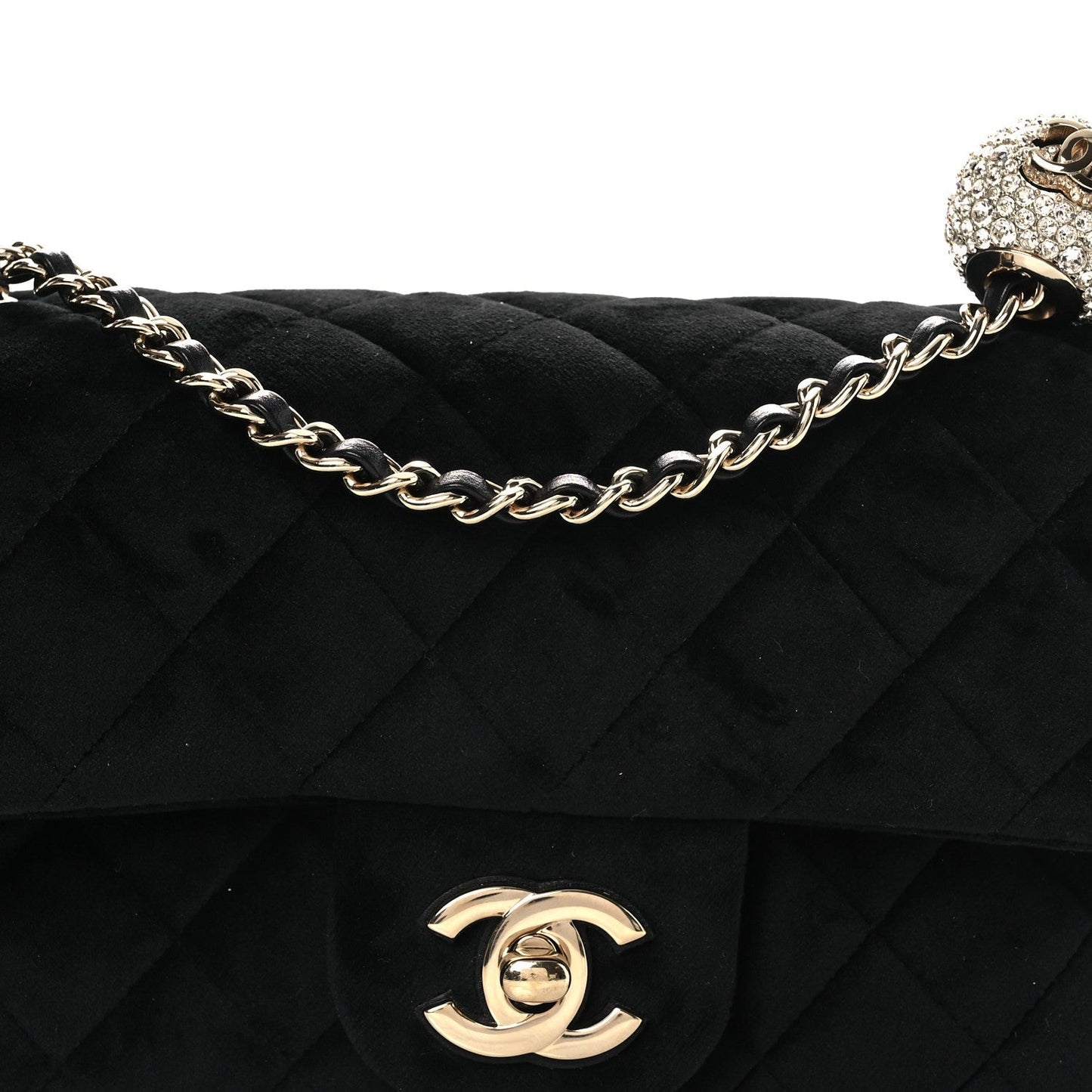 Velvet Quilted Mini Rectangular Pearl Crush Flap Black