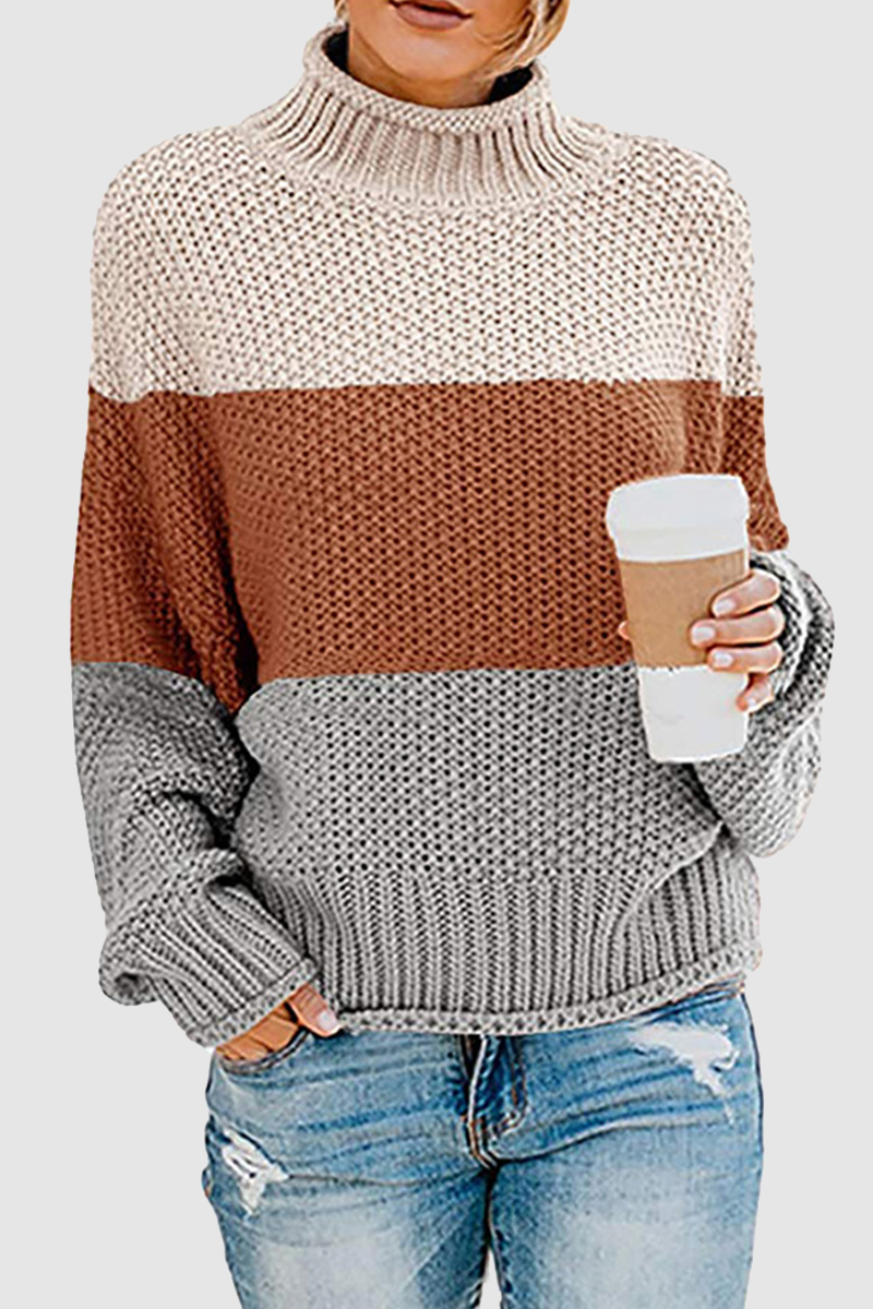 Casual Patchwork Contrast Turtleneck Tops(7 Colors)