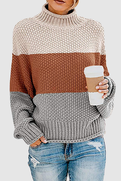 Casual Patchwork Contrast Turtleneck Tops(7 Colors)