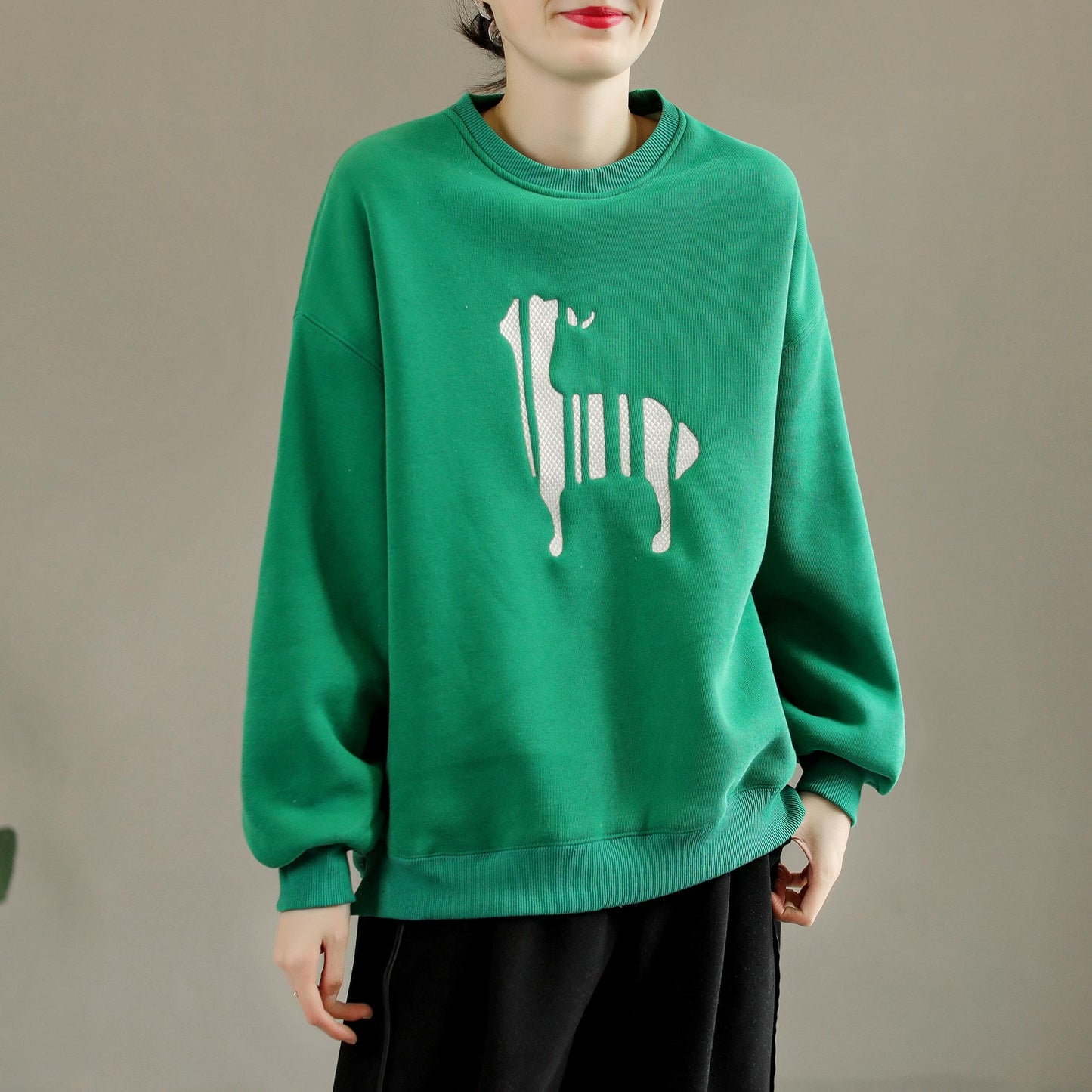 Winter Cotton Furred Fashion Embroidery Loose Sweater