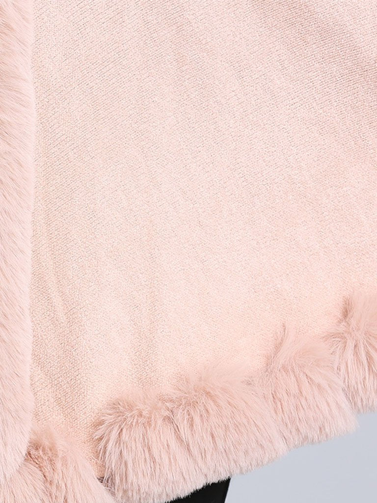 Women Poncho Sweater Faux Fur Coat Shawl Collar