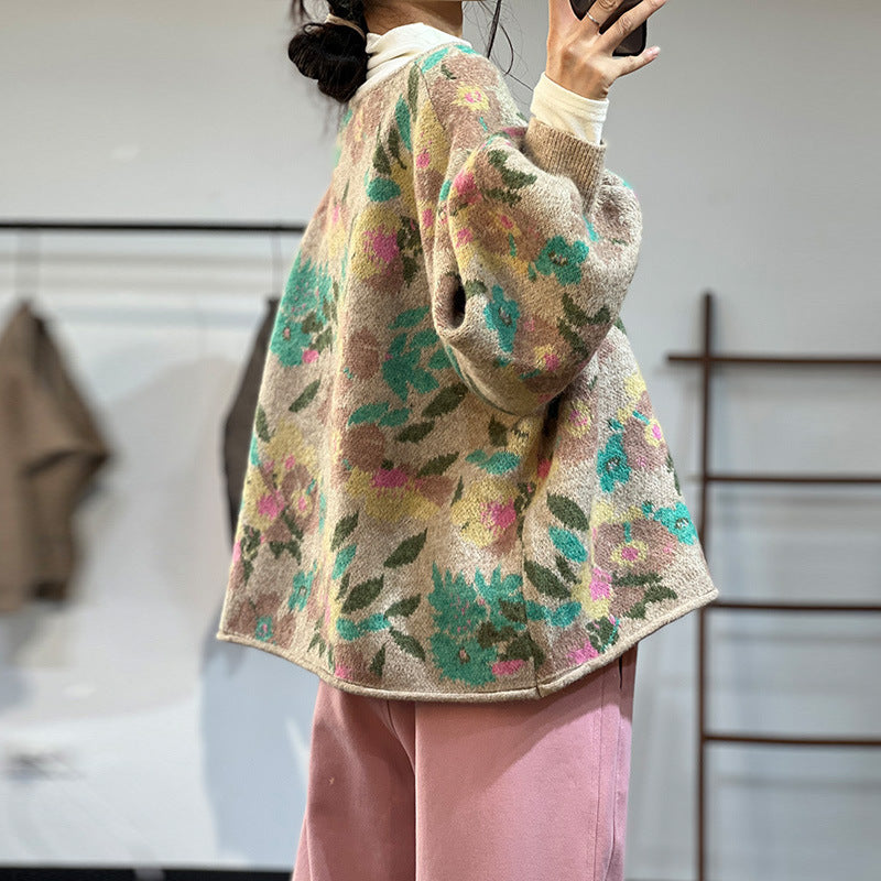 Elegant Warm Single-Breasted Sweater in Jacquard Knit