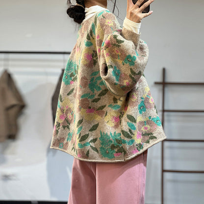 Elegant Warm Single-Breasted Sweater in Jacquard Knit