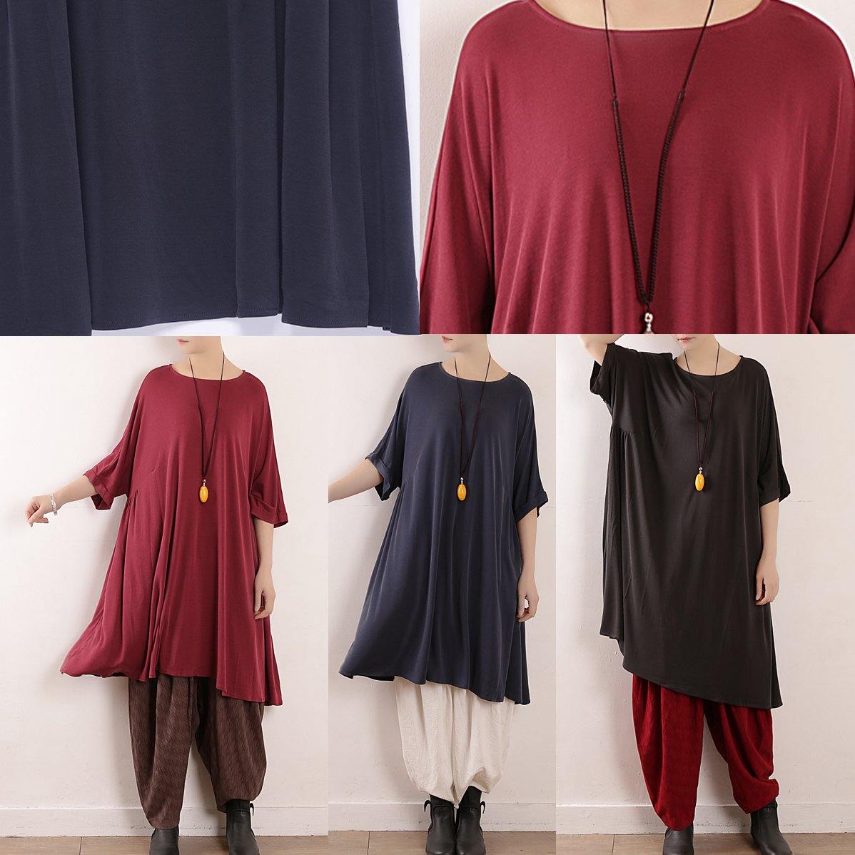 Elegant o neck large hem silk Tunics Boho design blue Art Dress Summer