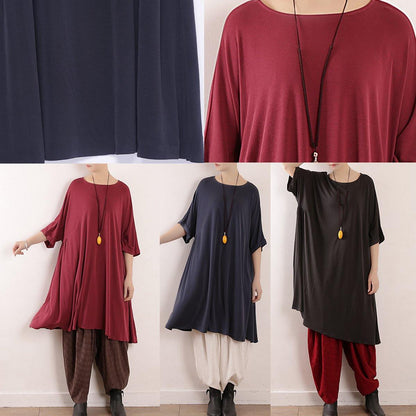Elegant o neck large hem silk Tunics Boho design blue Art Dress Summer