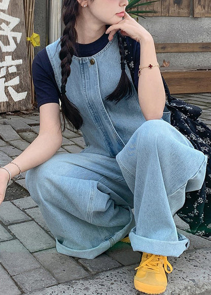 2025 New Blue T-Shirt And Denim Jumpsuit Set Summer