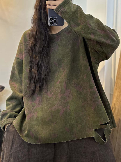 Women Worn Spliced Cotton Sweatshirt
