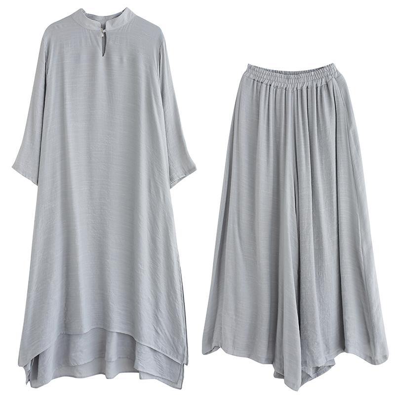 Gray Medium Length Dress Casual Wide Leg Pants Two Piece Set