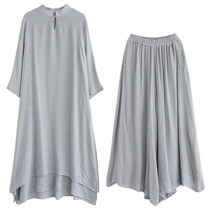 Gray Medium Length Dress Casual Wide Leg Pants Two Piece Set