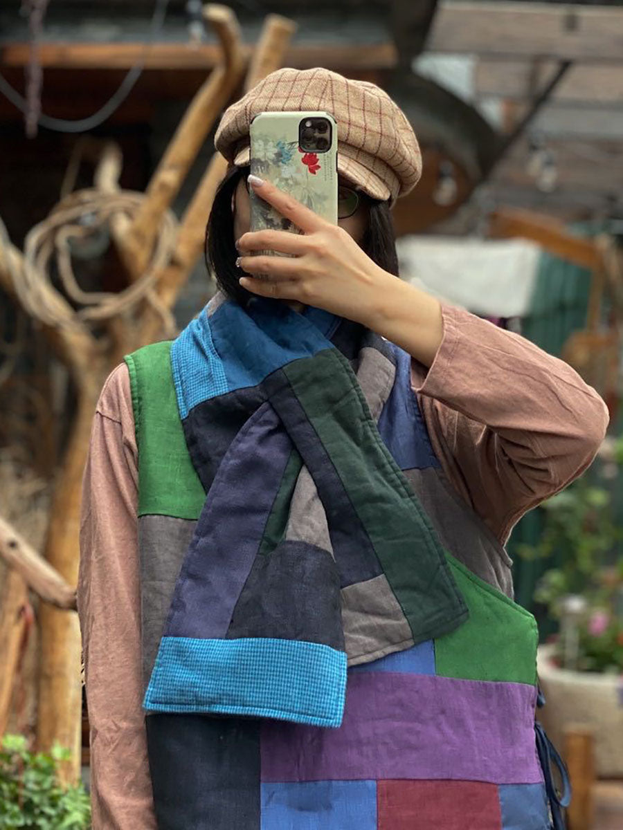 Vintage 100%Linen Splicing Scarf