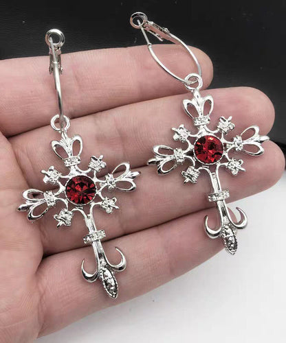 Boutique Red Alloy Crystal Cross Hollow Out Drop Earrings