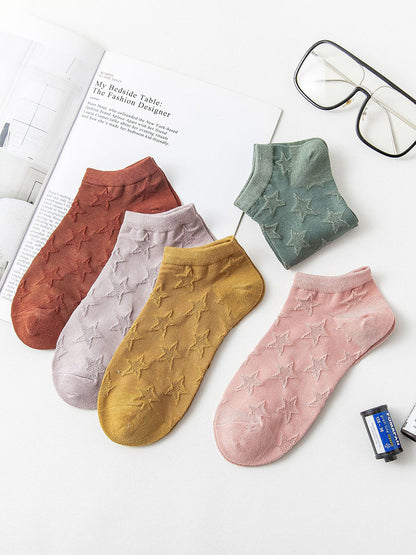 5 Pairs Women Pure Cotton Floral Vintage Boat Socks