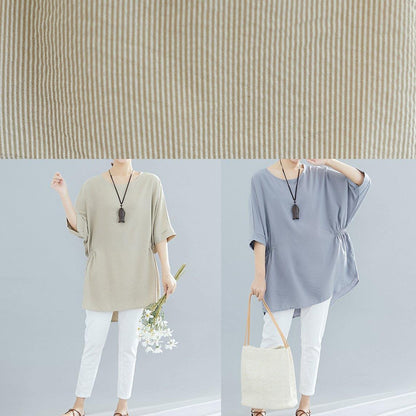 Beautiful gray striped cotton clothes For Women Batwing Sleeve loose summer blouse
