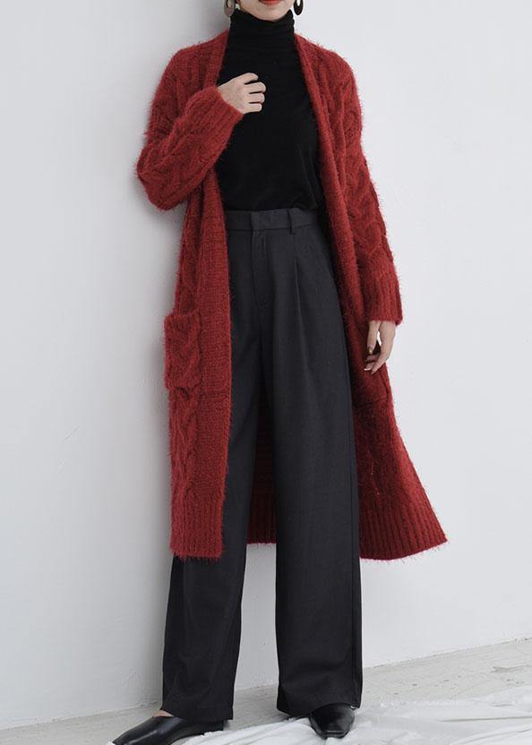 For  burgundy oversize fall pockets knit sweat tops