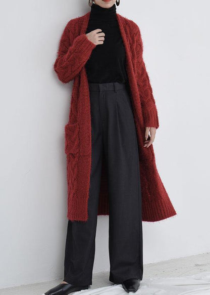 For  burgundy oversize fall pockets knit sweat tops