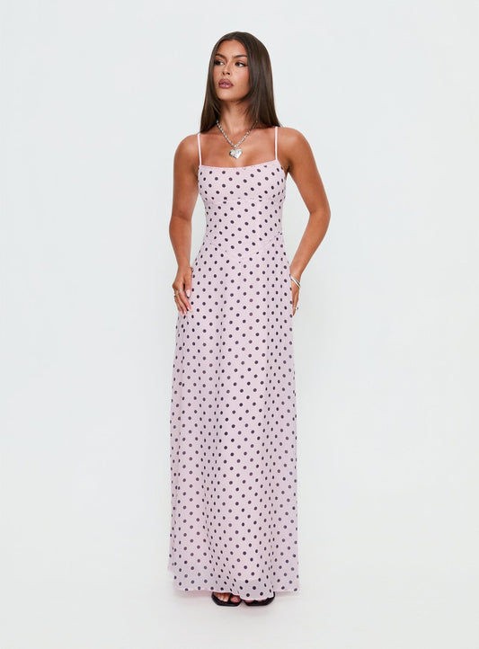 South of France Maxi Dress Pink Polka Dot