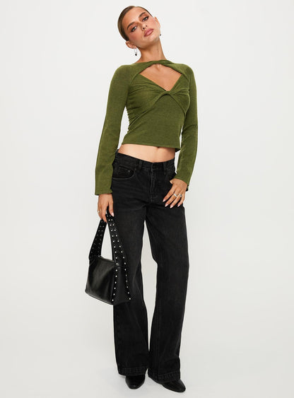 Giordani Long Sleeve Twist Top Moss Green