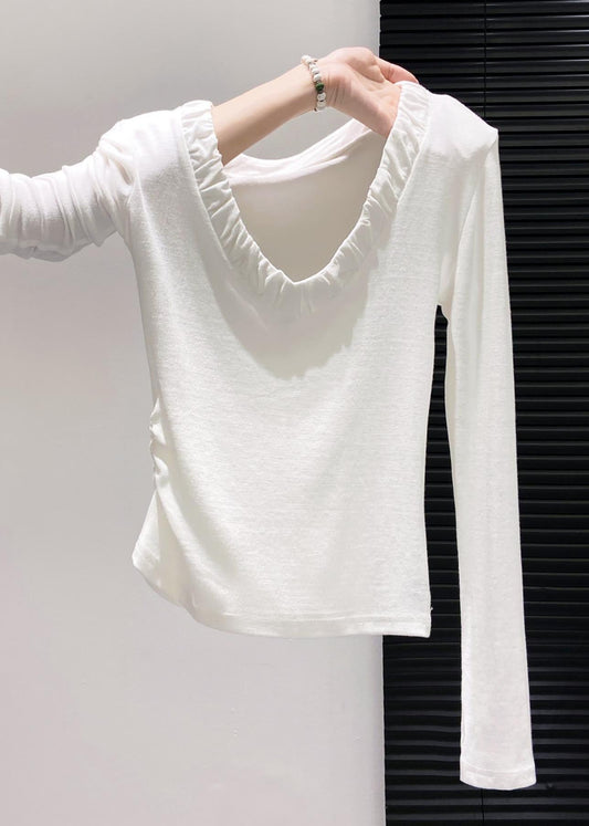 Silm Fit V Neck Wrinkled Cotton Shirt Fall