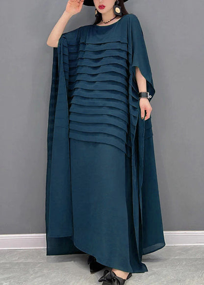Grace Print1 O-Neck Striped Chiffon Ankle Dress Batwing Sleeve