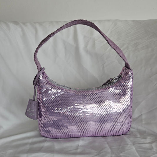 Prada Paillettes Sequin Mini Re-Edition 2000 Bag Lilium Black