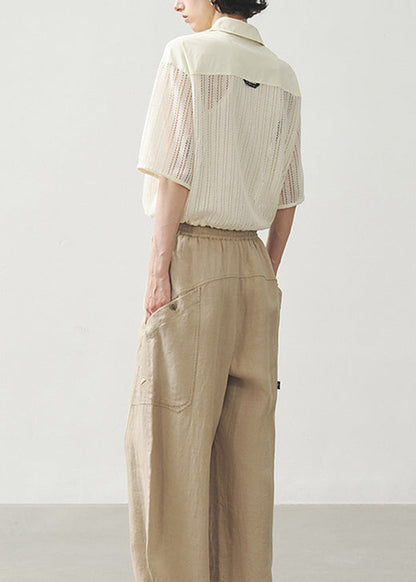 2025 Casual Beige Zippered Hollow Out Coat Short Sleeved