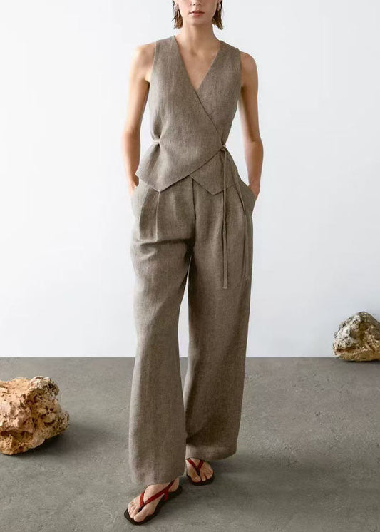 2025 New V Neck Tops And Pants Two Pieces Set Summer