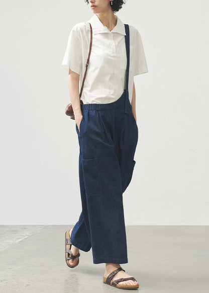 2025 Summer Blue Strap Jeans Asymmetric Design