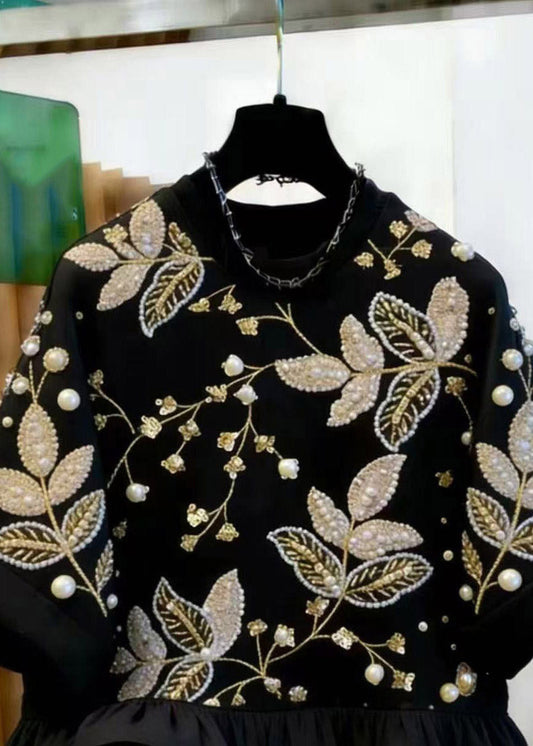 2026 New Black Nail Bead Patchwork T Shirt Short Sleeve