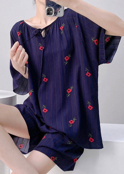 2026 New Black Plaid O-Neck Top And Shorts Lingerie Sets Short Sleeve