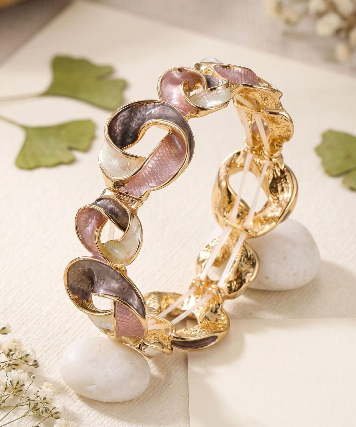2026 New Coffee Alloy Hollow Out Floral Bangle