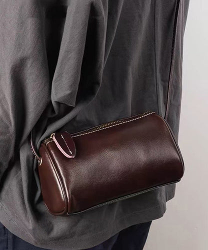 2026 New Coffee Calf Leather Round Crossbody Bag