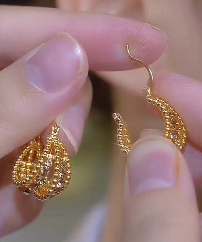 2026 New Gold Copper Overgild Zircon Hollow Out Basket Hoop Earrings
