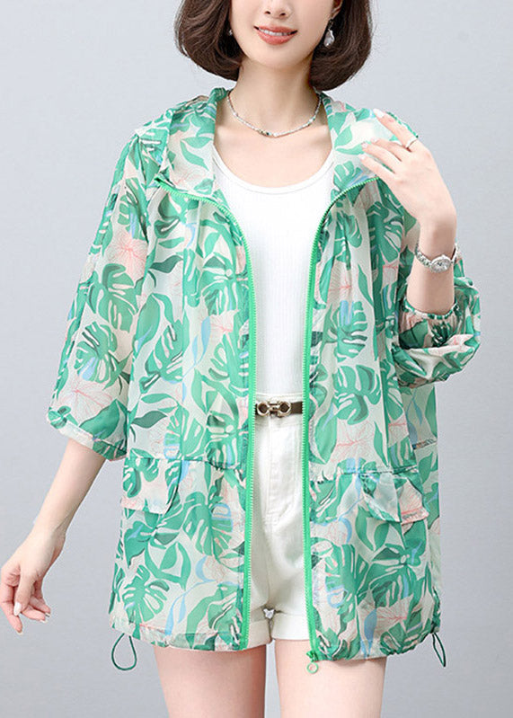 2026 New Green Print Hooded UPF 50+ Coat Jacket Spring