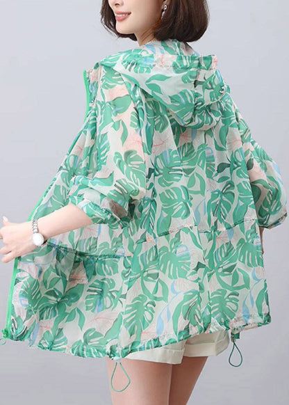 2026 New Green Print Hooded UPF 50+ Coat Jacket Spring