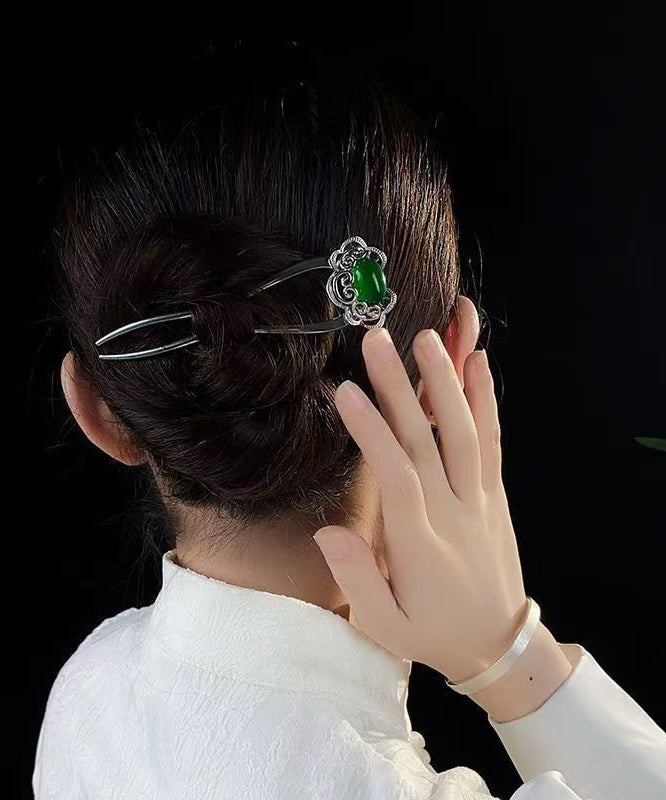 2026 New Green Stainless Steel Jade Ruyi Hairpin