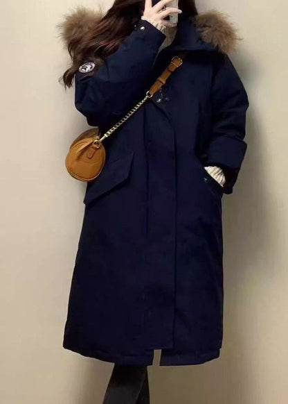 2026 New Navy Blue Patchwork Detachable Long Parka Long Sleeve