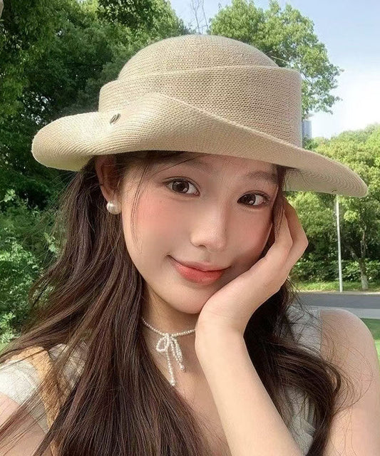2026 New Summer Beige Grass Woven Flip Eave Sun Hat